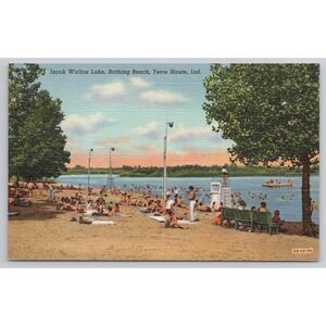 Izaak Walton Lake Bathing Beach Terre Haute Indiana Vintage Postcard OB H2199